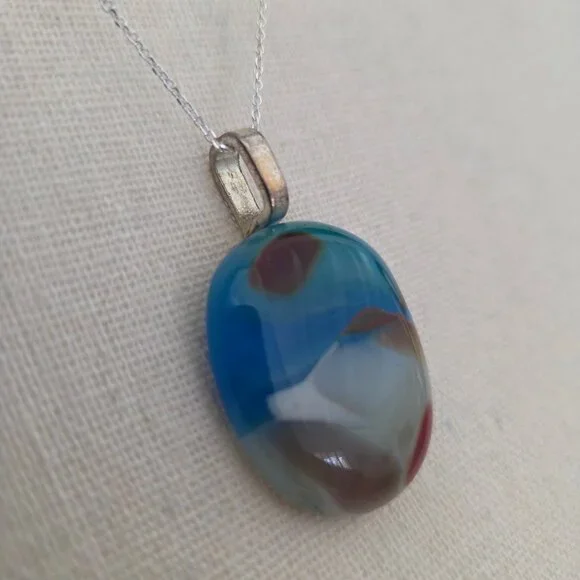 Pendant Necklace Colored Glass Silver Made in San Diego California Stone Womens - Picture 4 of 7